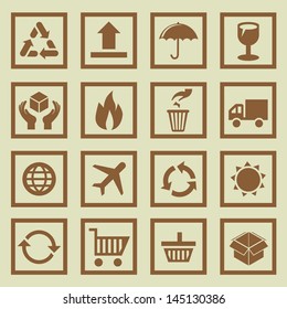 Vector set of package signs and symbols - delivery and logistics