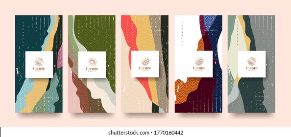 vector set packaging abstract arts background templates.Line pattern in Asian style with Japanese pattern.