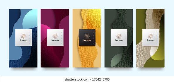 Vector Set Packaging Abstract Arts Background Templates.Line Pattern In Asian Style With Japanese Pattern.