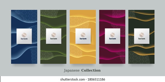 vector set packaging abstract arts background templates.Line pattern in Asian style with Japanese pattern.