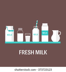Vector set of packaging for milk. Milk shop. Flat design illustration