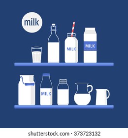 Vector set of packaging for milk. Milk shop. Flat design illustration
