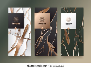 Vector set packaging templates with abstract marble texture for luxury or premium products.logo design with trendy linear style.book cover vector illustration.greeting card background.