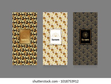 Vector set packaging templates black and white geometric pattern with gold gradients for luxury products.Vector illustration. eps10
