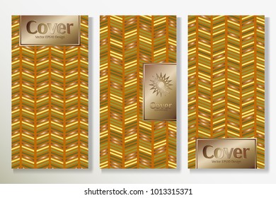 Vector set packaging templates with different colors for luxury products background. Glamour luxury cover design with trendy linear style and golden title frame. Decorative artwork for poster.