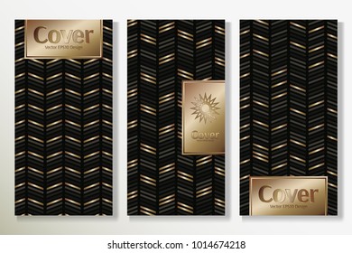 Vector set packaging templates with different colors for luxury products background. Glamour luxury cover design with trendy linear style and gold text frame. Classy artwork for front.