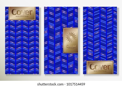 Vector set packaging templates with different colors for luxury products backdrop. Glamour luxury cover design with trendy linear style and golden inscription frame. Glam artwork for poster.