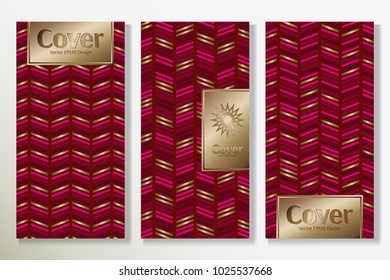 Vector set packaging templates with different colors for luxury products backdrop. Glamour luxury cover design with trendy linear style and gold text frame. Glam artwork for menu.