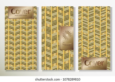 Vector set packaging templates with different colors for luxury products background. Glamour luxury cover design with trendy linear style and golden inscription frame. Classy artwork for placard.
