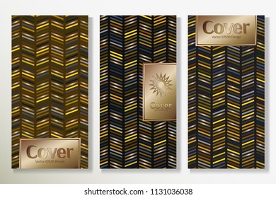 Vector set packaging templates with different colors for luxury products backdrop. Deluxe cover design with trendy linear style and golden title frame. Premium artwork for holiday.