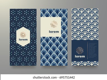 Vector set packaging templates with different texture japan style for luxury products.logo design with trendy linear style.vector illustration