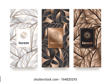 Vectorset verpakkingssjablonen met verschillende textuur voor luxe producten.logo ontwerp met trendy lineaire stijl.vector illustratie