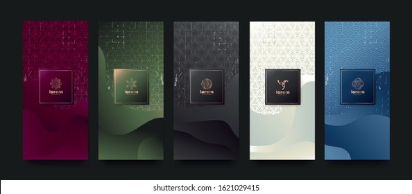 Vector set packaging templates japanese of nature luxury or premium products.logo design with trendy linear style.voucher, flyer, brochure.Menu book cover japan style vector illustration.