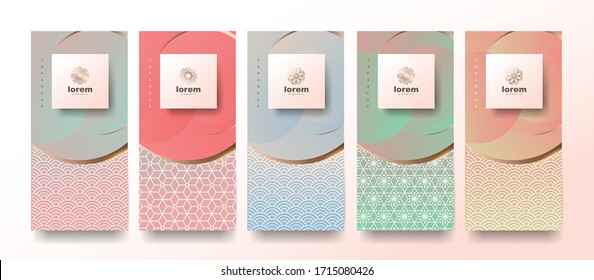 Vector set packaging templates japanese of nature luxury or premium products.logo design with trendy linear style.voucher, flyer, brochure,wallpaper.Menu book cover japan style vector illustration.