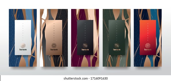 Vector set packaging templates japanese of nature luxury or premium products.logo design with trendy linear style.voucher, flyer, brochure,wallpaper.Menu book cover japan style vector illustration.