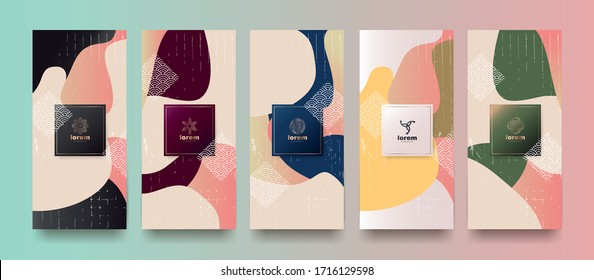 Vector set packaging templates japanese of nature luxury or premium products.logo design with trendy linear style.voucher, flyer, brochure.Menu book cover japan style vector illustration.