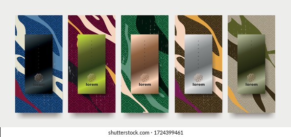 Vector set packaging templates japanese of nature luxury or premium products.logo design with trendy linear style.voucher, flyer, brochure,wallpaper.Menu book cover japan style vector illustration.