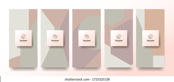 Vector set packaging templates japanese of nature luxury or premium products.logo design with trendy linear style.voucher, flyer, brochure,wallpaper.Menu book cover japan style vector illustration.