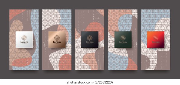 Vector set packaging templates japanese of nature luxury or premium products. Japan wallpaper. Vector illustration.