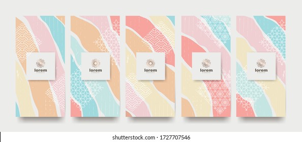 Vector set packaging templates japanese of nature luxury or premium products. Japan wallpaper. Vector illustration.