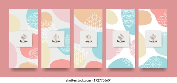 Vector set packaging templates japanese of nature luxury or premium products. Japan wallpaper. Vector illustration.