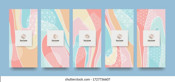 Vector set packaging templates japanese of nature luxury or premium products. Japan wallpaper. Vector illustration.