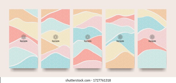 Vector set packaging templates japanese of nature luxury or premium products. Japan wallpaper. Vector illustration.