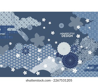 Vector set packaging templates japanese of nature luxury or premium products.logo design with trendy linear style.voucher, flyer, brochure.Menu book cover japan style vector illustration.