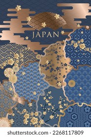 Vector set packaging templates japanese of nature luxury or premium products.logo design with trendy linear style.voucher, flyer, brochure.Menu book cover japan style vector illustration.