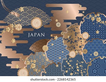 Vector set packaging templates japanese of nature luxury or premium products.logo design with trendy linear style.voucher, flyer, brochure.Menu book cover japan style vector illustration.