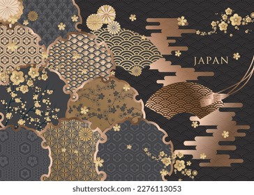 Vector set packaging templates japanese of nature luxury or premium products.logo design with trendy linear style.voucher, flyer, brochure.Menu book cover japan style vector illustration.