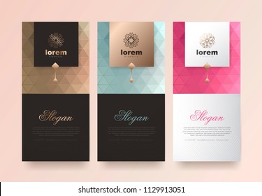 Vector set packaging templates nature luxury or premium products.logo design with trendy linear style.voucher. flyer. brochure.book cover vector illustration.greeting card background.