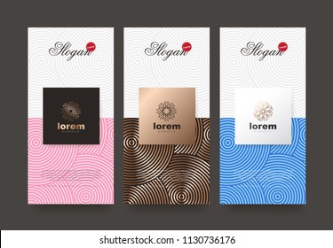 Vector set packaging templates nature luxury or premium products.logo design with trendy linear style.voucher discount, flyer, brochure.book cover vector illustration.greeting card background.