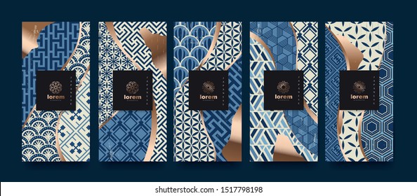 Vector set packaging templates.Line pattern in Asian style with Japanese pattern.