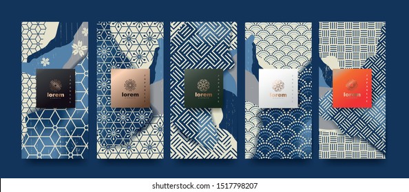 Vector set packaging templates.Line pattern in Asian style with Japanese pattern.