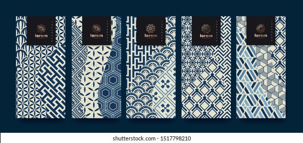 Vector Set Packaging Templates.Line Pattern In Asian Style With Japanese Pattern.