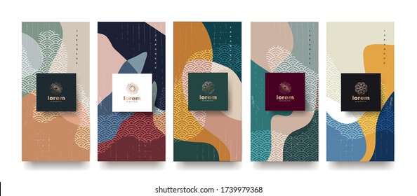 Vector set packaging templates.Line pattern in Asian style with Japanese pattern.