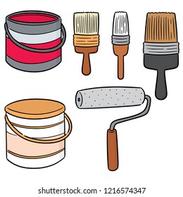 vector set of paint bucket and paint brush