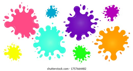 Vector set of paint splashes. Spot with splashes from falling drops. Cartoon-style ink slime.