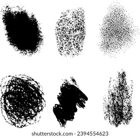 Vector set of paint stains, blots, textures, black print silhouettes, pencil scribbles, dry texture, ink stains
