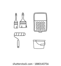 Vector set of painting tools isolated on white background.