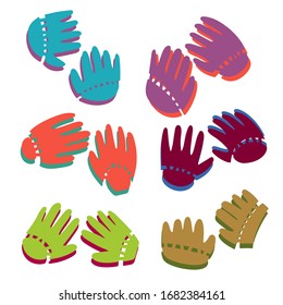 Vector set of paired colorful gloves on a white background