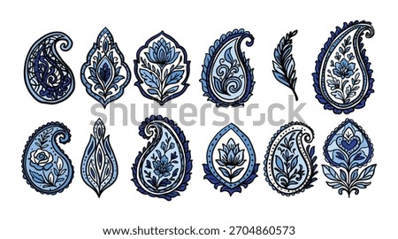 Vector set of paisley and buta ornaments in oriental style