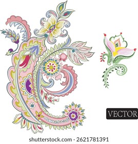 Vector set paisley bloem blad