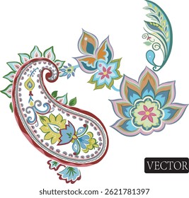 Vetor definir folha de flor de paisley