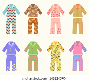 Vector Set Of Pajamas With Colorful And Interesting Prints
