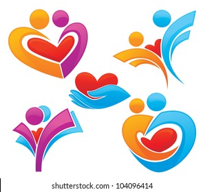 vector set of palm, hearts,people and  love, concept of happy life