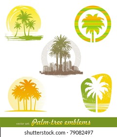 Vector set - palm tree emblems & labels in different styles