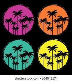 Vector set of palm trees over sky illustrations
circle frame icon on black background