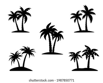 Vector set of palm trees. Simple isolated tropical tree contour.